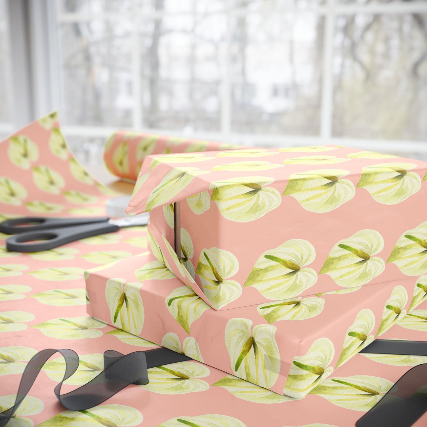 Anthurium Pua Wrapping Paper — Pink Tropical Gift Wrap Roll