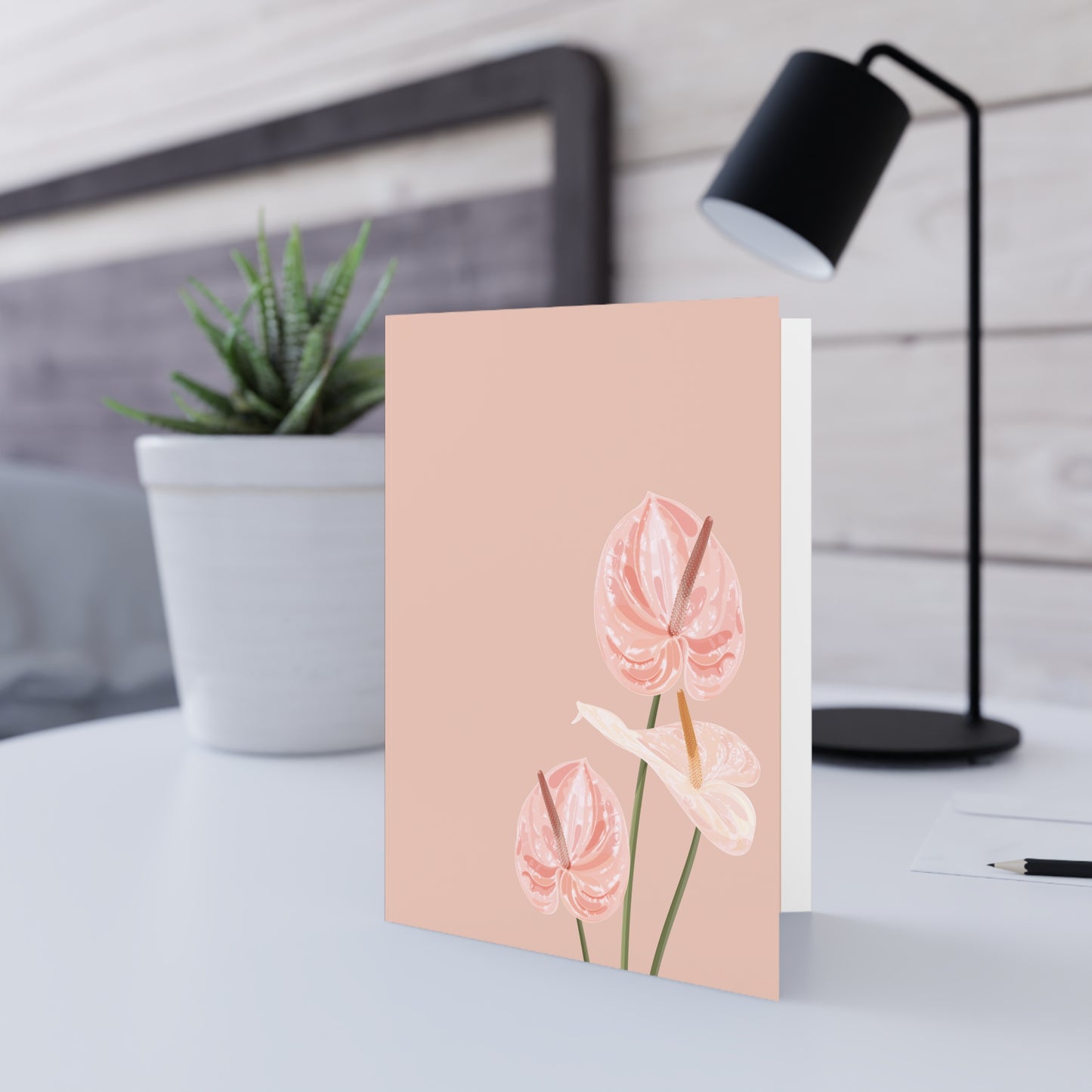 Anthurium Floral Greeting Card — Pink Botanical Blank Note Card