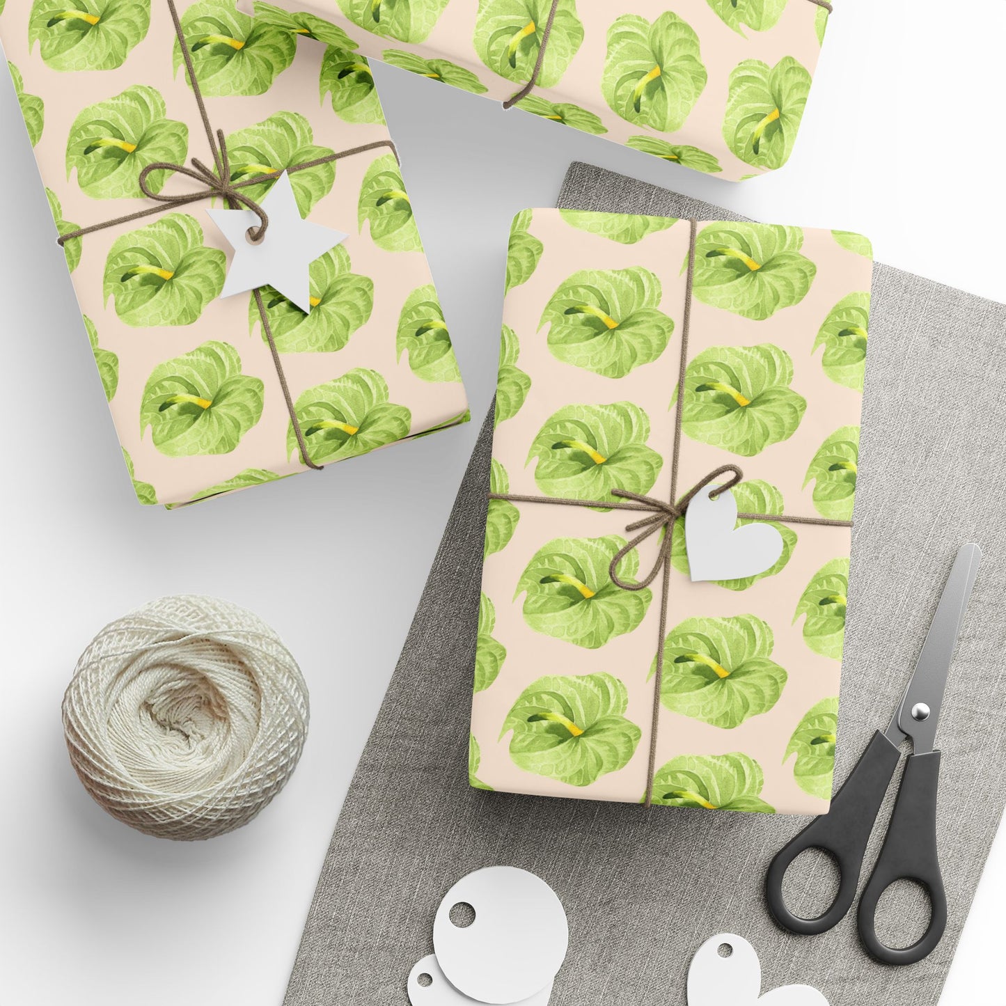 Green Anthurium Pua Wrapping Paper – Green Floral Gift Wrap for Nature Lovers