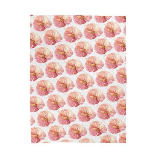 Anthurium Velveteen Plush Blanket — Pink Watercolor Poppy Floral Throw