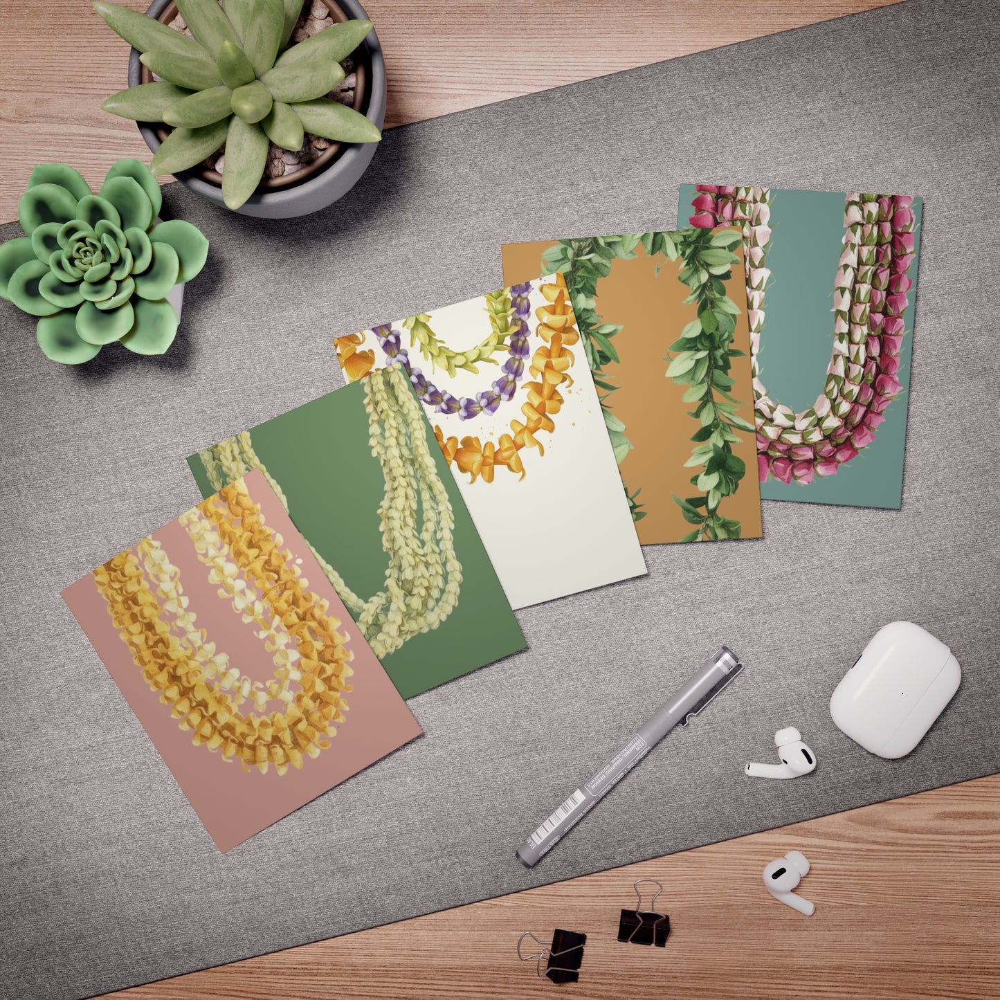 Hawaiian Lei Greeting Cards — 5-Pack Multi-Design Floral Note Cards