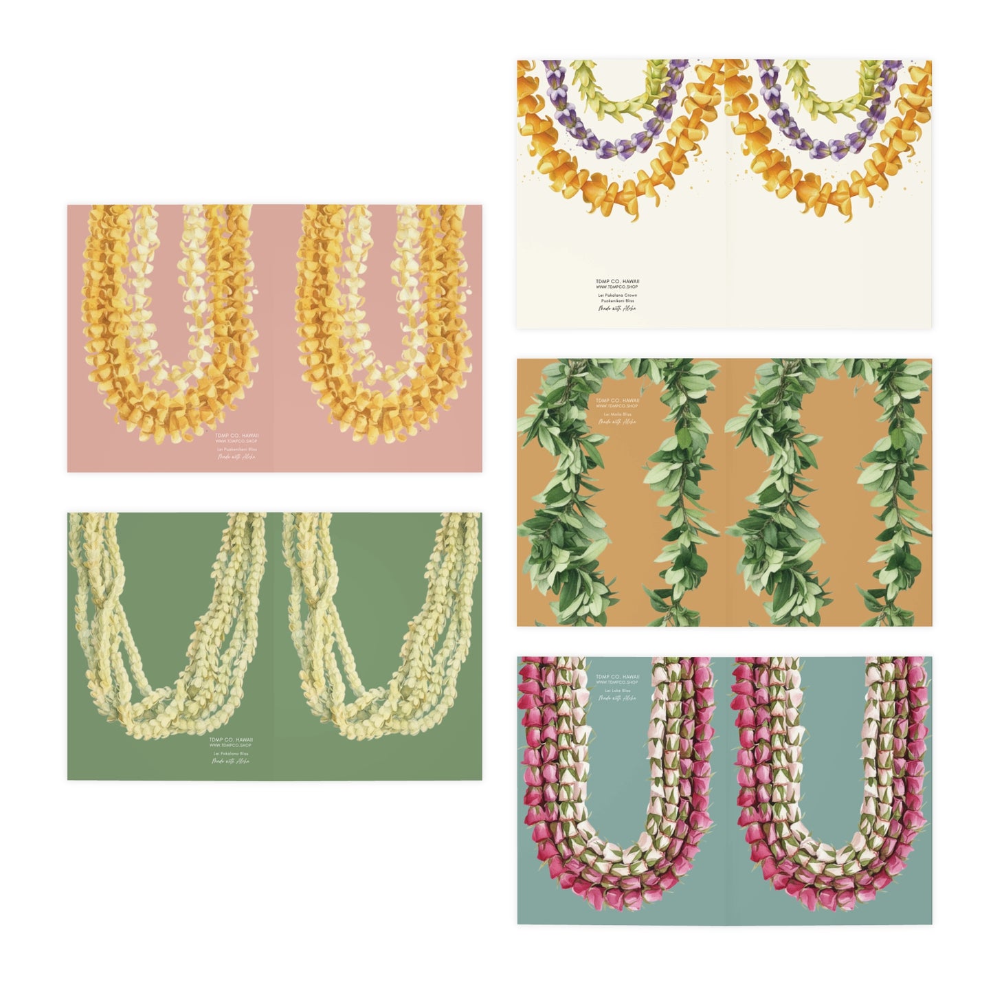Hawaiian Lei Greeting Cards — 5-Pack Multi-Design Floral Note Cards