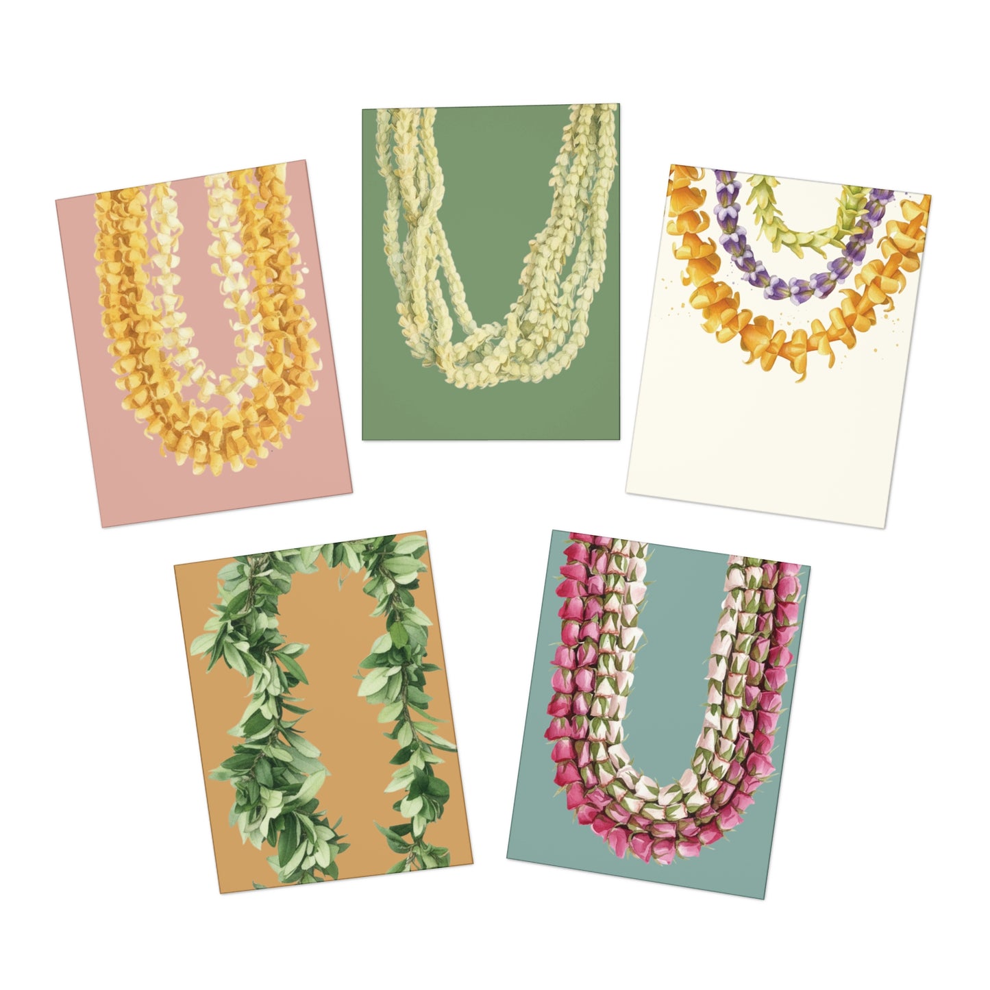 Hawaiian Lei Greeting Cards — 5-Pack Multi-Design Floral Note Cards
