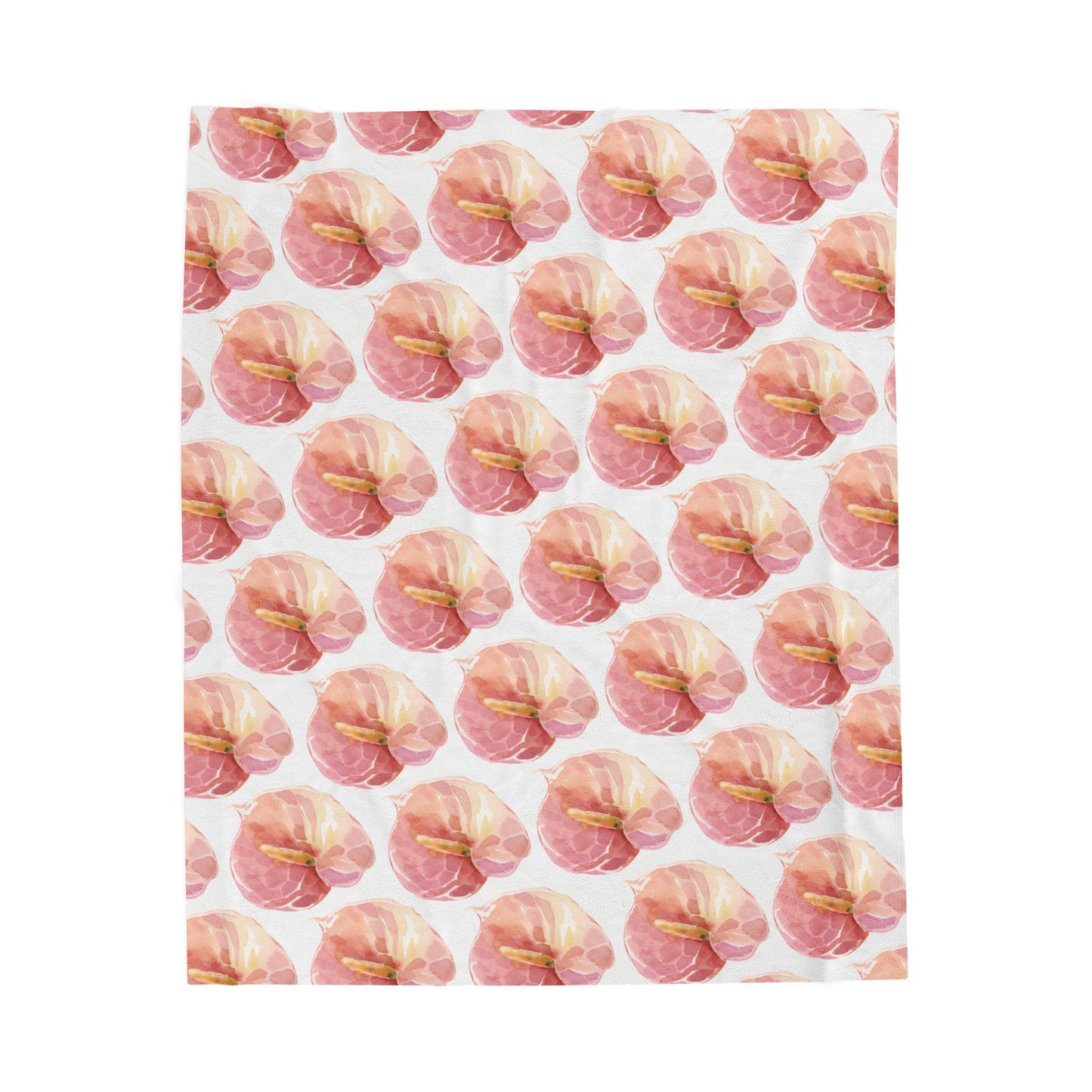 Anthurium Velveteen Plush Blanket — Pink Watercolor Poppy Floral Throw