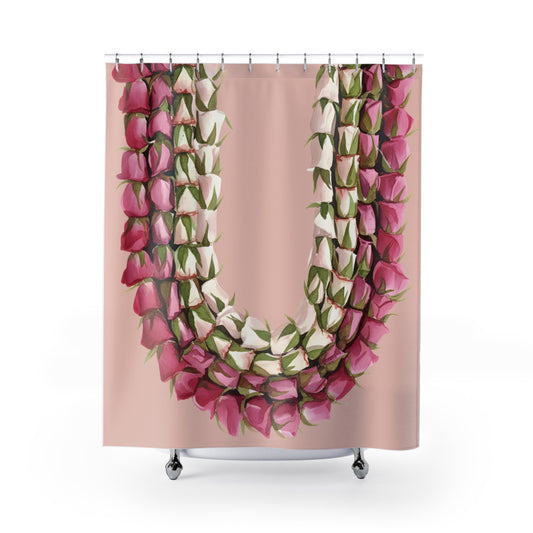 Pink Lei Loke Shower Curtain — Tropical Flower Garland Bathroom Decor