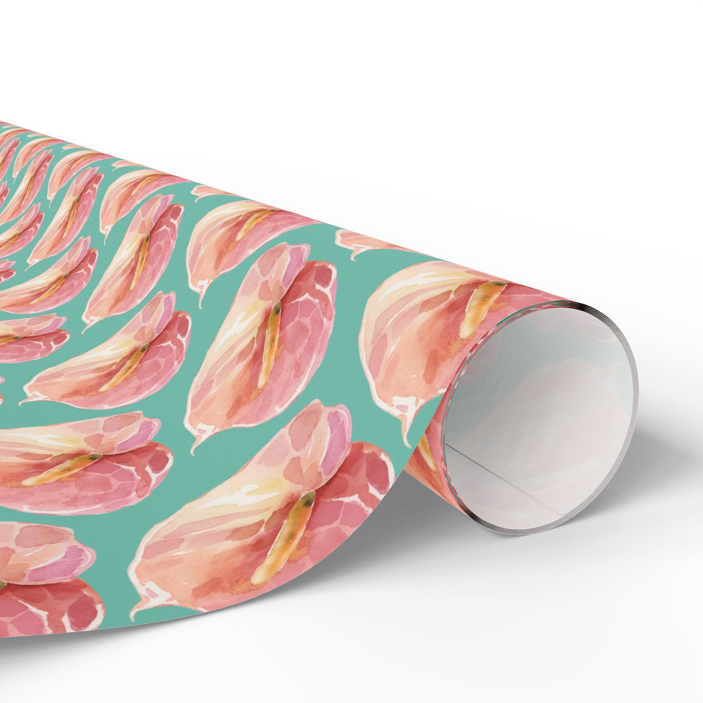 Pink Anthurium Pua Wrapping Paper Roll — Pink Watercolor on Teal