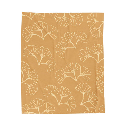Lau Lāʻau Ginkgo Velveteen Plush Blanket — Cozy Golden Botanical Throw