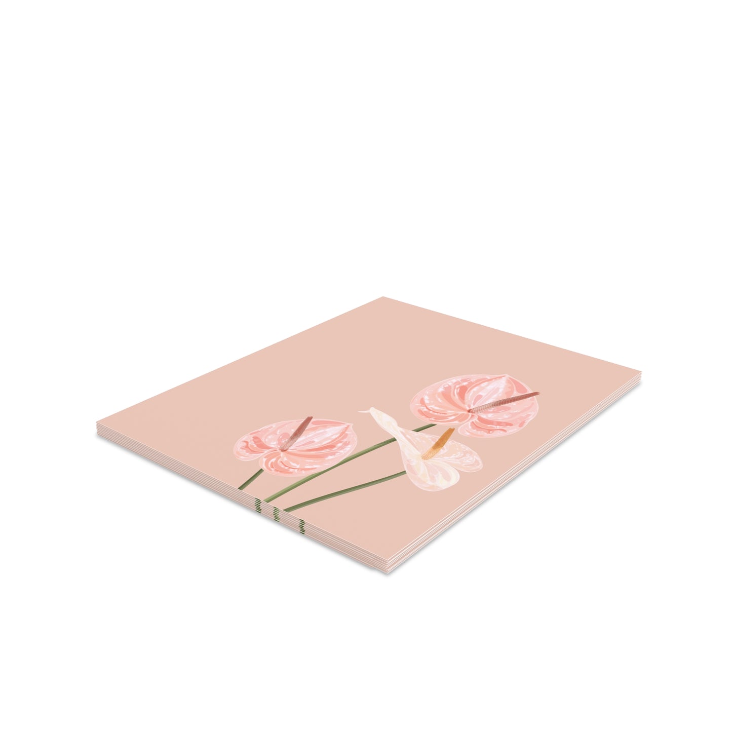 Floral Anthurium Greeting Cards — Pack of 8/16/24, Soft Pink Blank Note Cards