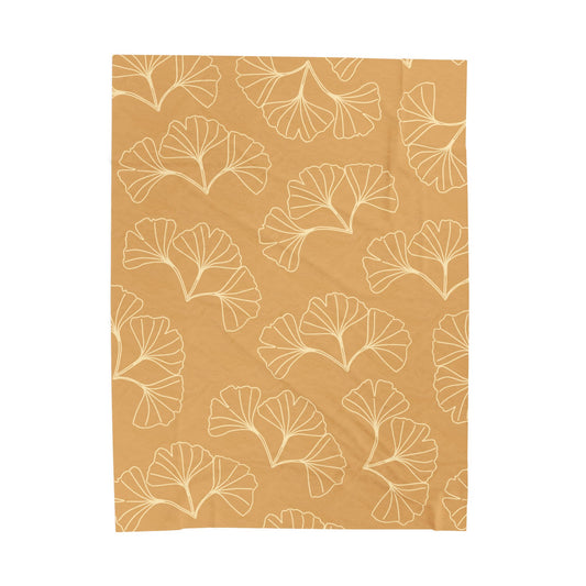 Lau Lāʻau Ginkgo Velveteen Plush Blanket — Cozy Golden Botanical Throw