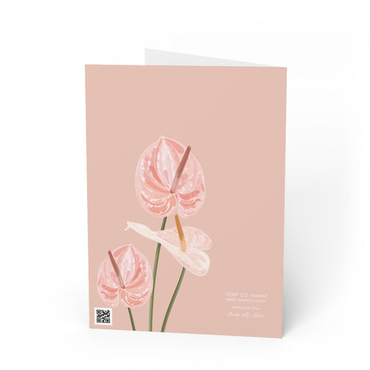 Anthurium Floral Greeting Card — Pink Botanical Blank Note Card