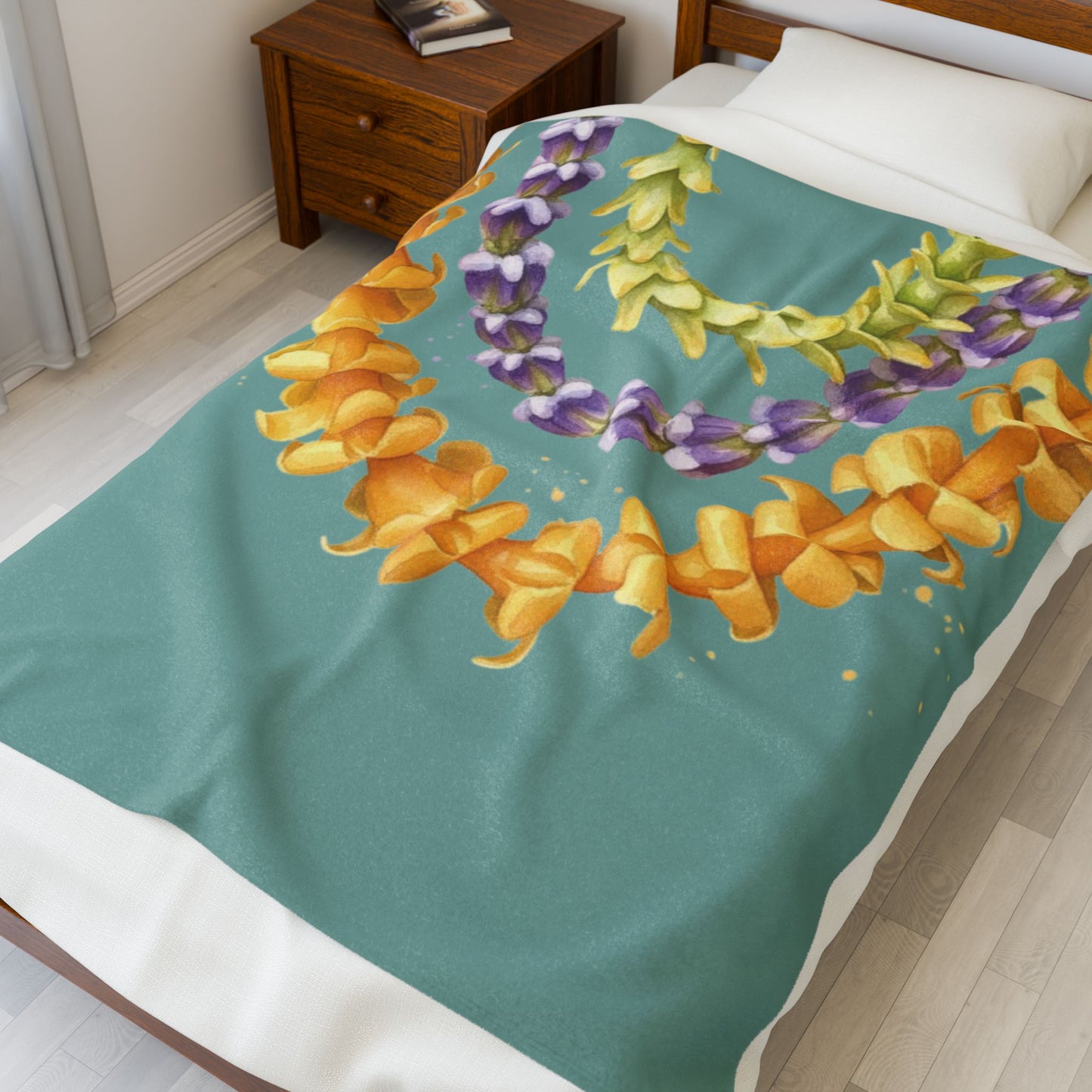 Tropical Lei Velveteen Plush Blanket — Soft Floral Hawaiian Blanket